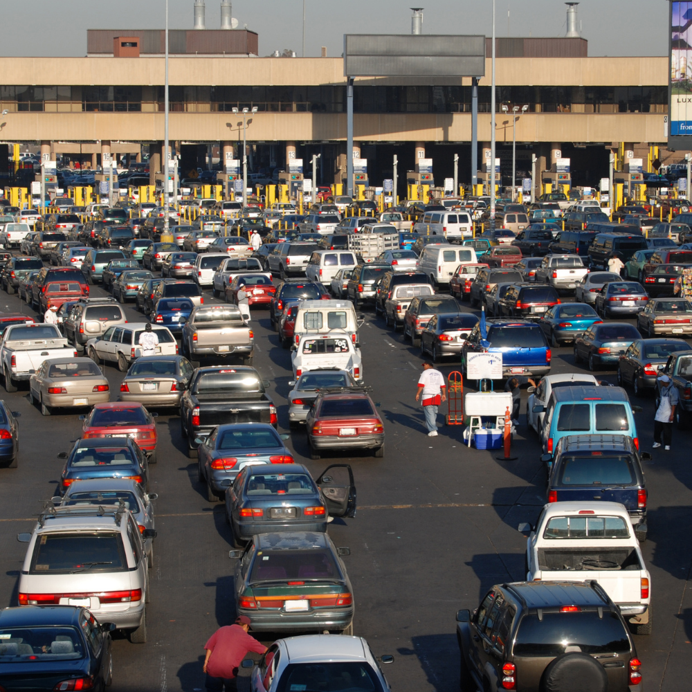 Hundreds of cars waiting in line to cross U.S. Mexico border