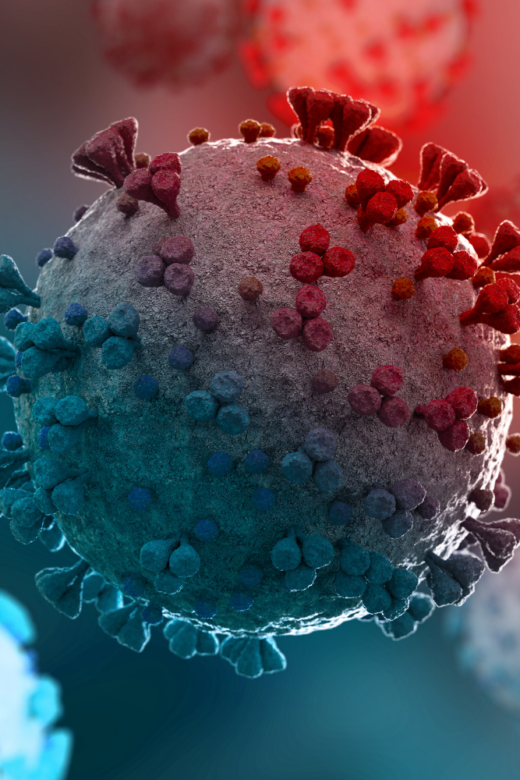 Red and Blue image of the COVID-19 Virus