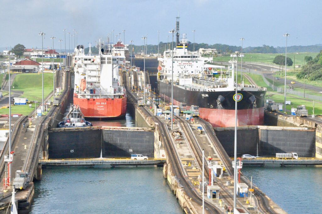 ships side by side ant a cargo port