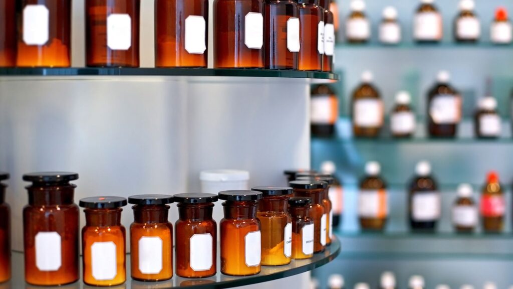 pharamaceutical medicine bottles on shelves